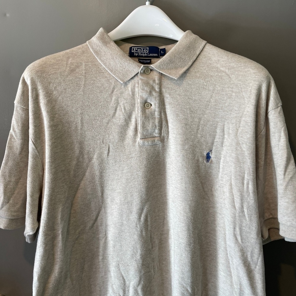 Polo Ralph Lauren Mens Large Oatmeal Beige Short Sleeve Cotton Polo Shirt